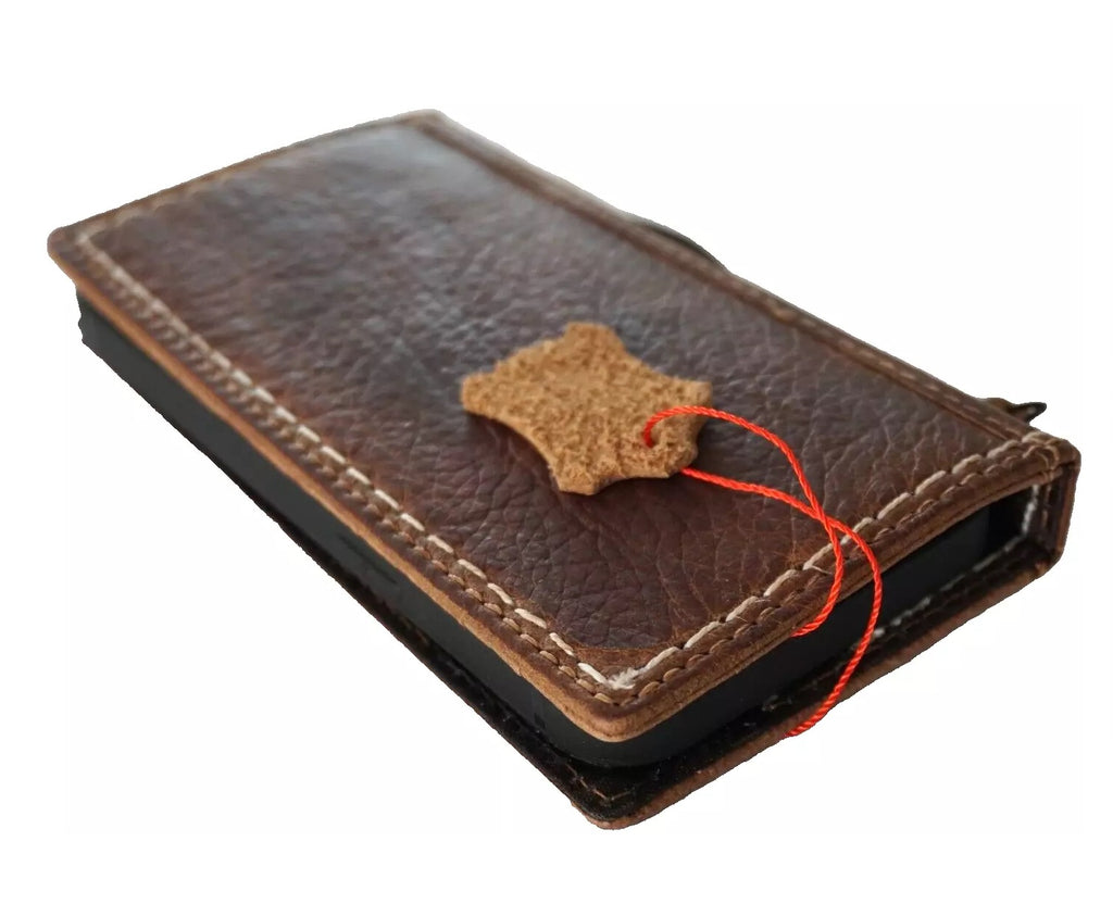 Handmade genuine leather wallet case for Galaxy Z Fold 8-7, crafted by DAVISCASE, with a Bible-style tan design and hand-stitched details.