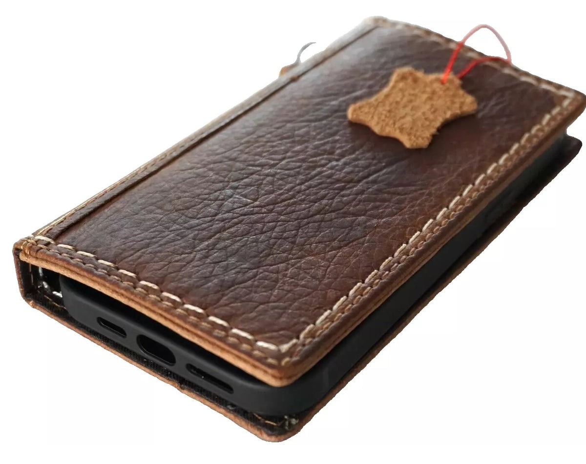 Handmade tan leather phone case for Apple iPhone 17, 16, 12, 13, 14, 15 Pro Max, Air 8 Plus, SE, XS by DAVISCASE.
