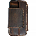 Handmade genuine leather phone case for iPhone 12-16 Pro Max with wallet feature, magnetic closure, dark color, by DAVISCASE.
