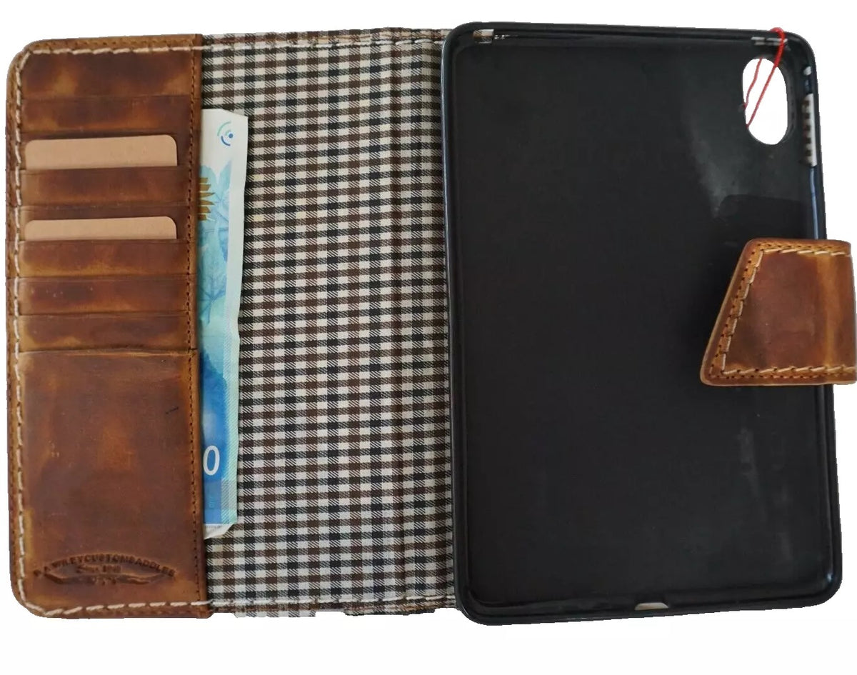 Handmade genuine leather case for Apple iPad Mini 3-6, pro cover, tan color, with hand-sewn details by DAVISCASE.