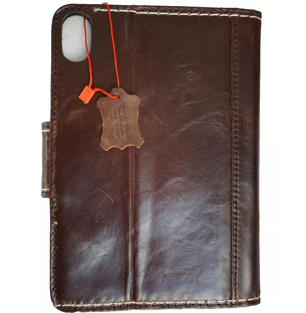 Handmade genuine leather case for Apple iPad Mini 4, 5, 6, and Pro cover, dark brown, with hand-sewn detailing by DAVISCASE.
