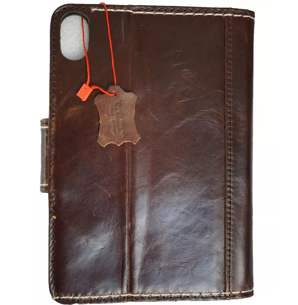 Handmade genuine leather case for Apple iPad Mini 4, 5, 6, and Pro cover, dark brown, with hand-sewn detailing by DAVISCASE.