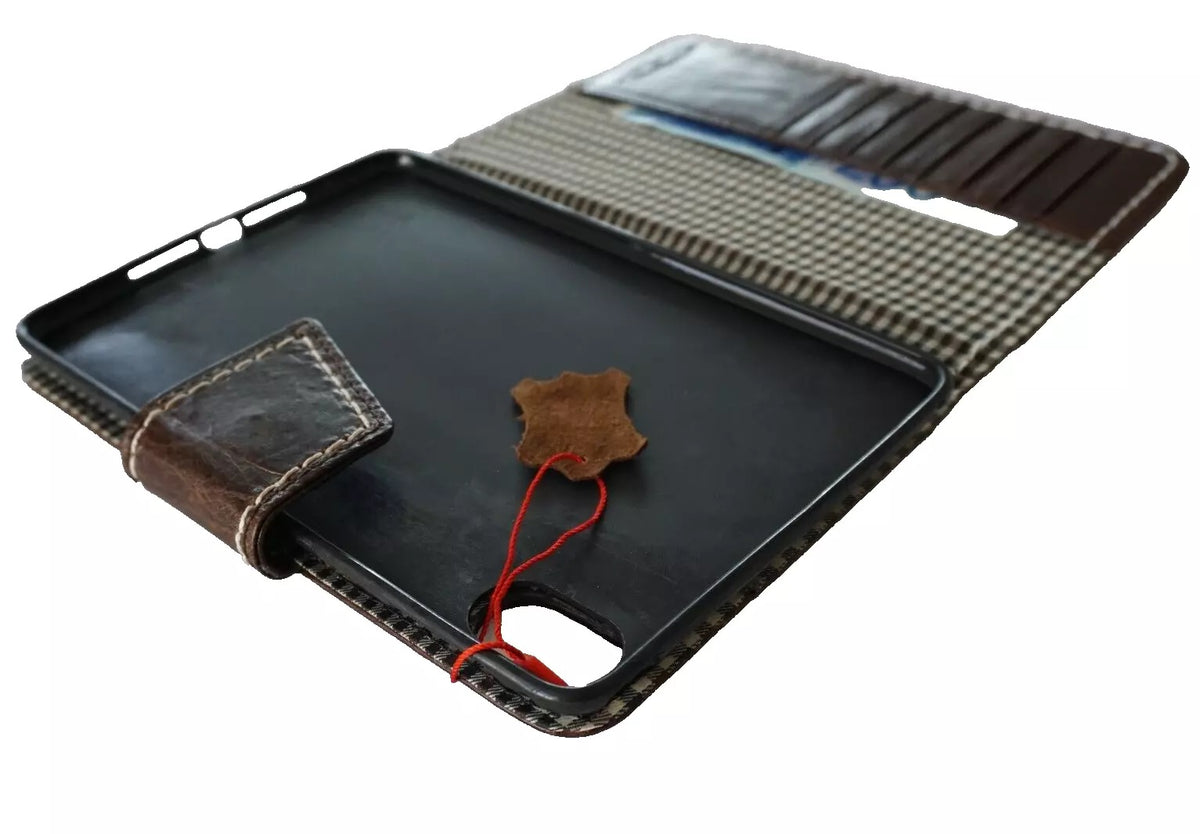 Genuine leather handmade case for Apple iPad Mini 6, 5, 4, 3 Pro by DAVISCASE, dark brown, with hand-sewn details and luxury finish.