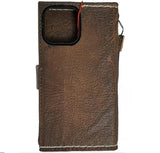 Genuine Leather Case For iPhone 12 13 14 15 16 Pro Max 8 plus SE XS Wallet Book Vintage Mini Zipper Dark