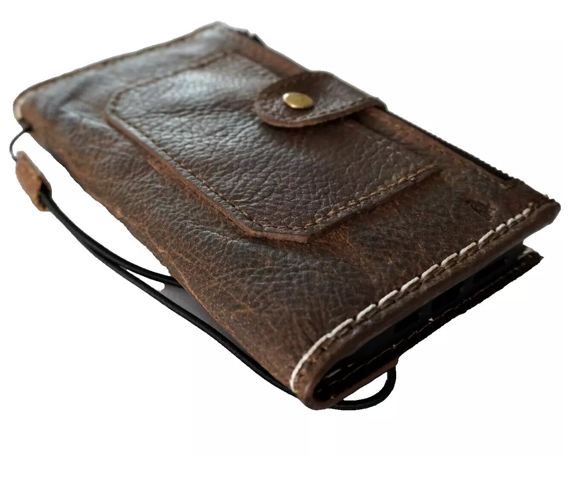 Handmade vintage dark leather phone case for iPhone 17, 12, 13, 14, 15, 16 Pro Max, 8 Plus, SE, XS with wallet and zipper by DAVISCASE