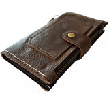 Genuine Leather Case For iPhone 12 13 14 15 16 Pro Max 8 plus SE XS Wallet Book Vintage Mini Zipper Dark
