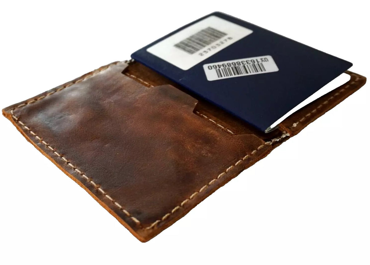 Men's genuine leather passport wallet with credit card slots, slim soft Italian design, custom holder cover.