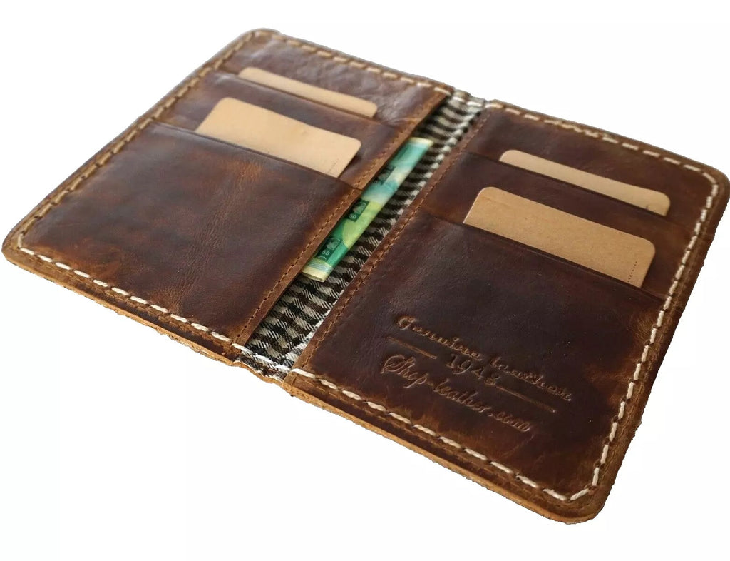 Mens genuine leather wallet with credit card slots, soft Italian leather, vintage style, slim design, handmade by HansMade.