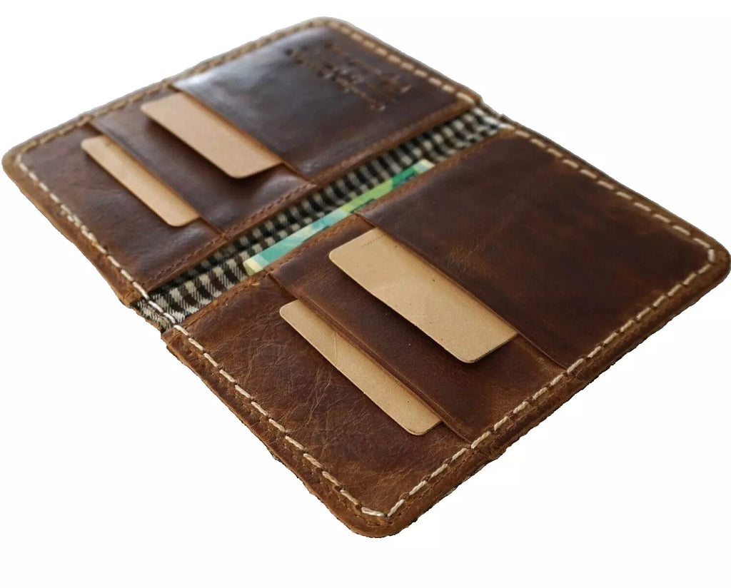 Mens genuine leather wallet with slim credit card holder, soft Italian leather, vintage style, custom HansMade design.
