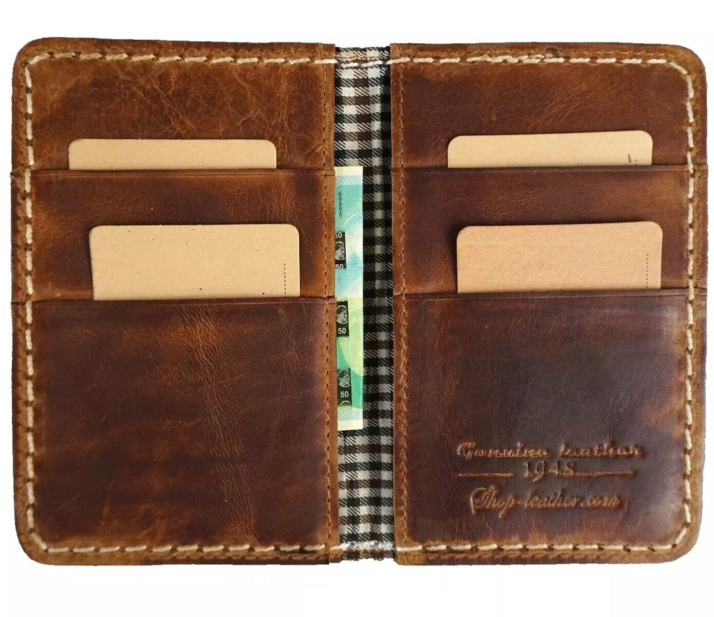 Men's genuine leather slim credit card wallet with soft Italian leather, vintage style, custom HansMade DIY design.