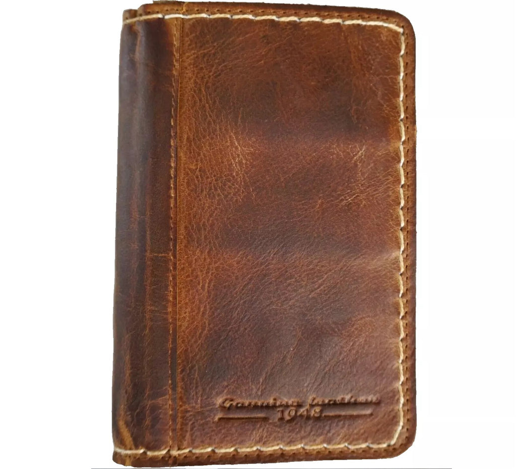 Genuine leather men's slim credit card wallet with soft Italian leather, vintage style, handcrafted by HansMade Diy.