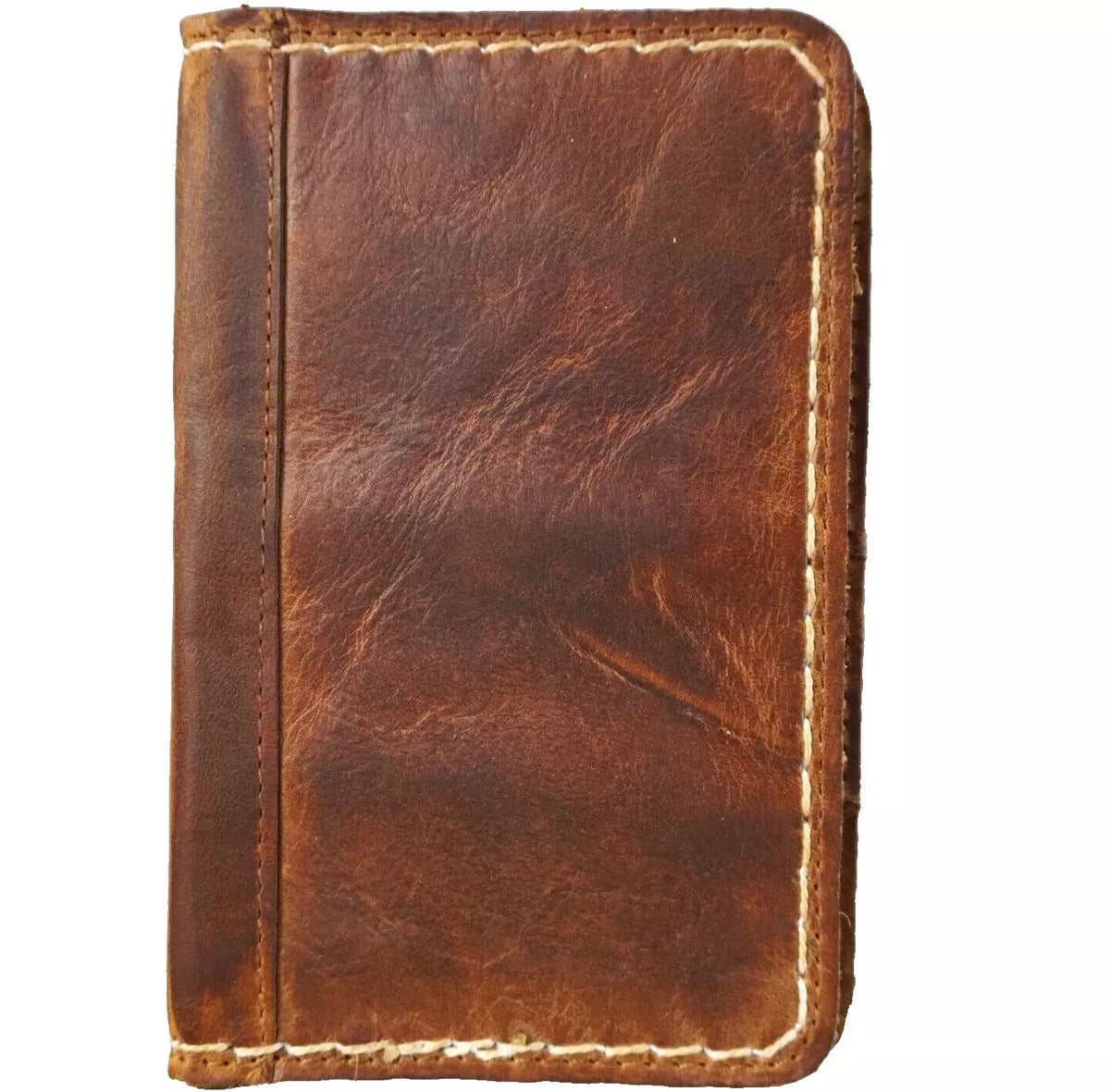 Men's genuine leather slim wallet with credit card slots, soft Italian leather, vintage style, handcrafted by HansMade Diy.