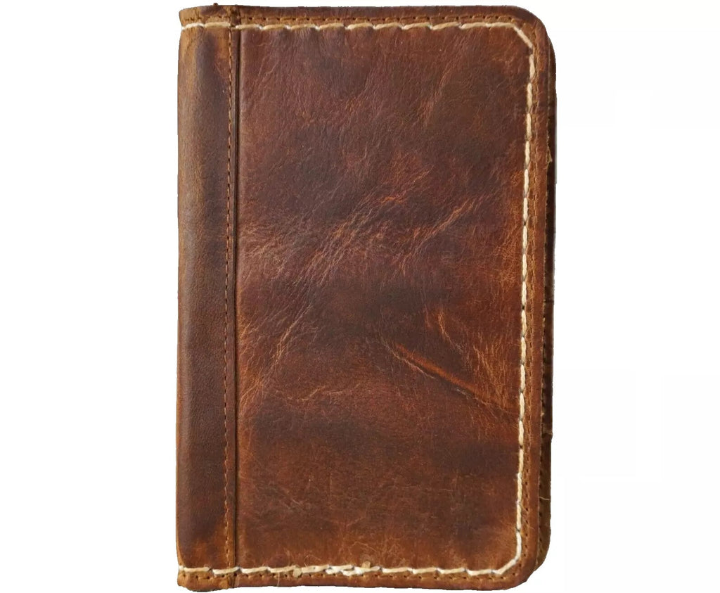 Mens genuine leather wallet with slim design, soft Italian leather, credit card slots, vintage style, handcrafted by HansMade Diy.