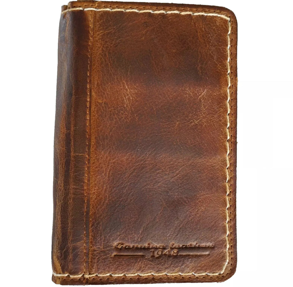 Mens genuine leather wallet with slim vintage design, soft Italian leather credit card holder, custom handmade by HansMade.