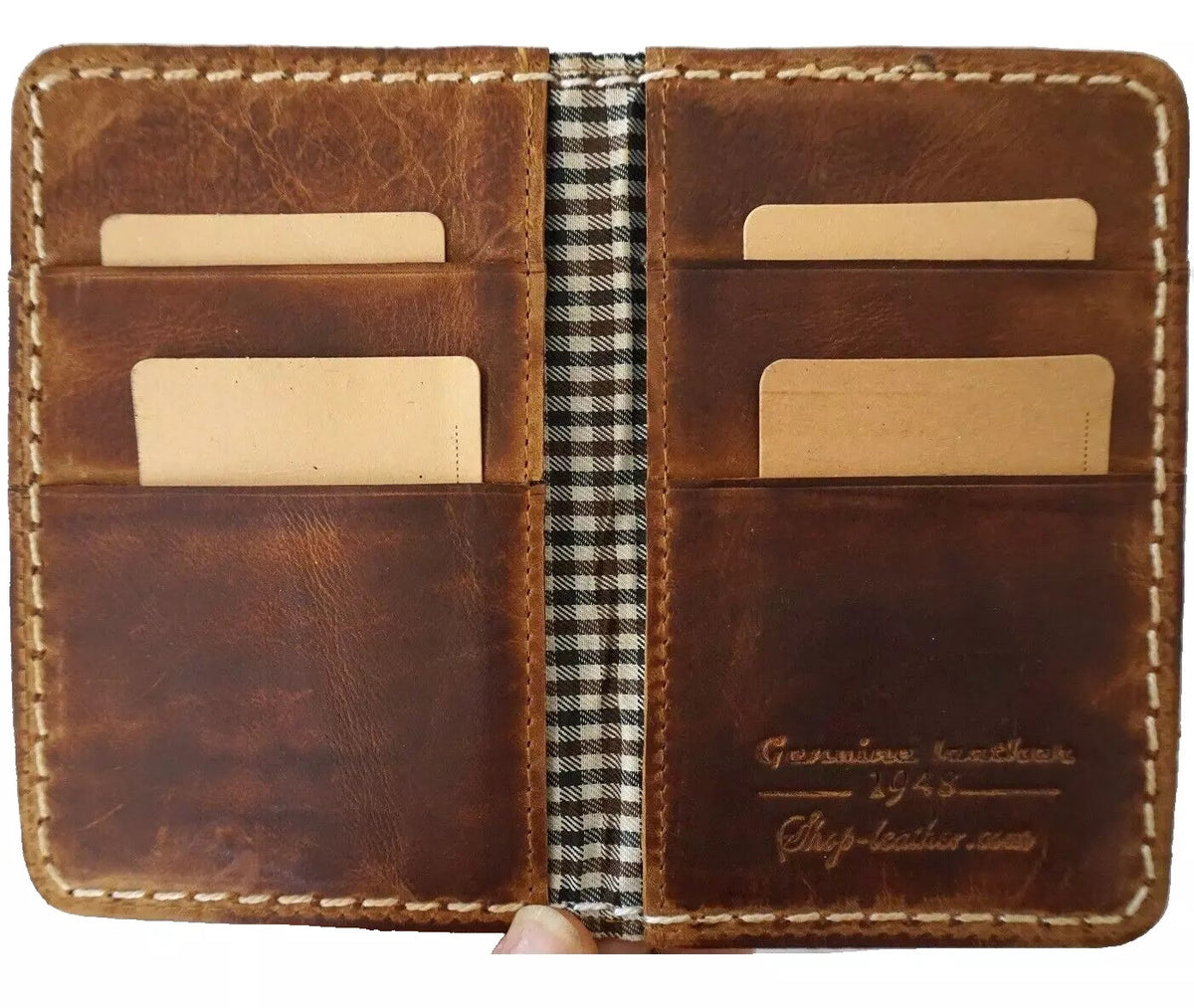 Mens genuine leather wallet with slim, soft Italian design, featuring credit card slots and vintage craftsmanship.