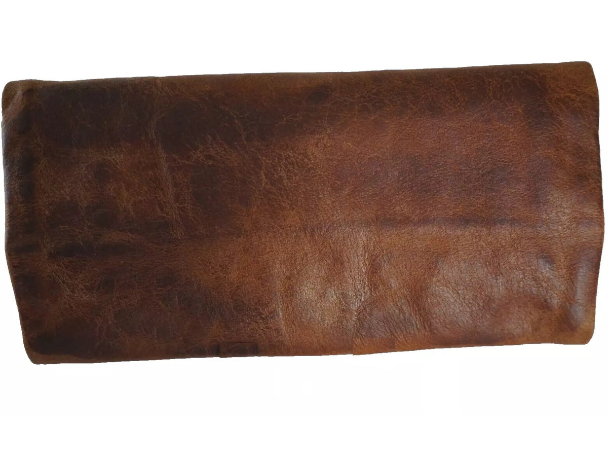 Men's vintage leather wallet and cigarette pouch by DAVISCASE, with space for tobacco, rolling papers, and accessories.