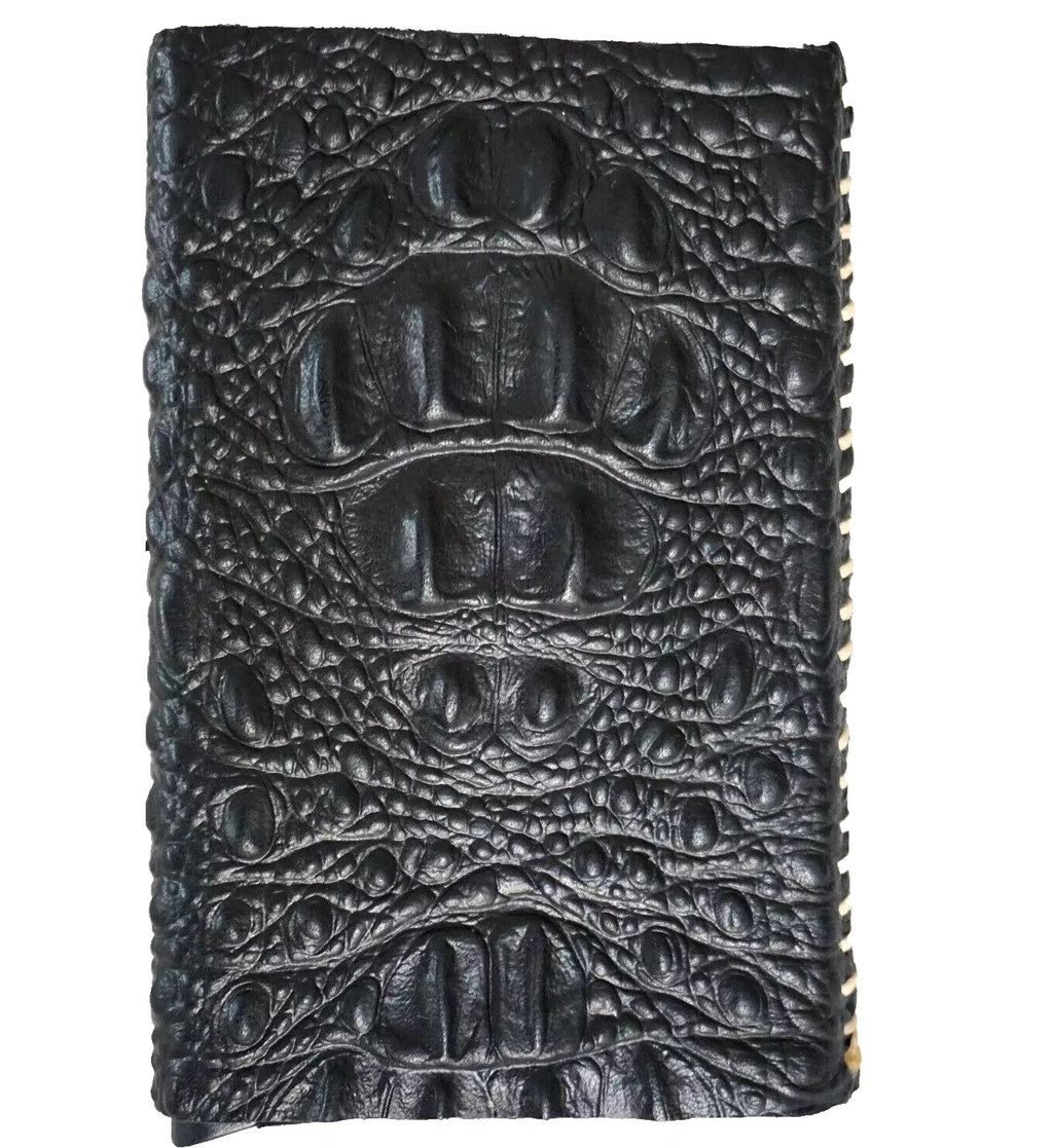 Black genuine cow leather men's wallet with removable anti-theft ID case in crocodile style, handcrafted by DAVISCASE.