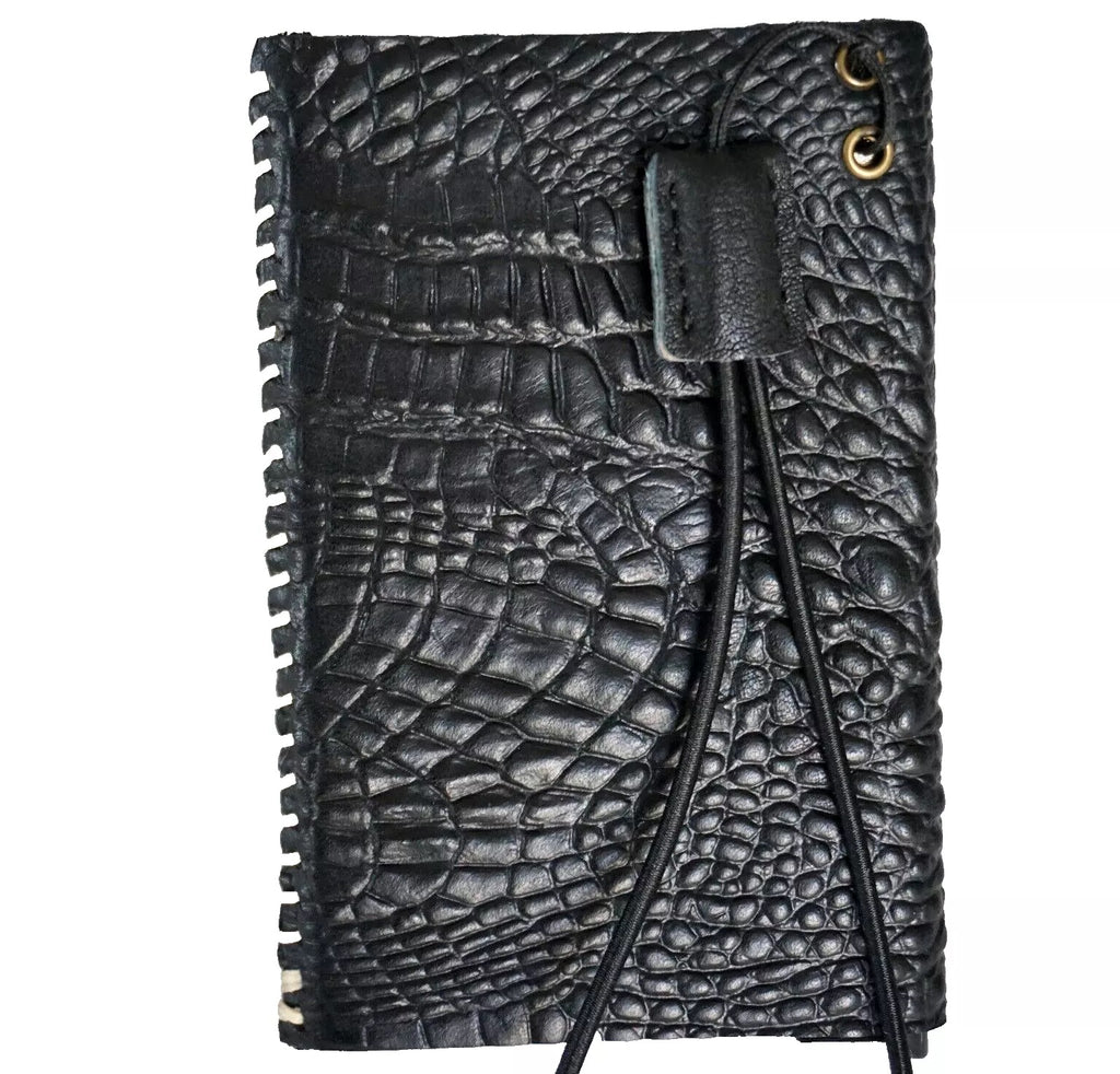 Black genuine cow leather men's wallet with crocodile style, removable anti-theft ID case, handcrafted by DAVISCASE.