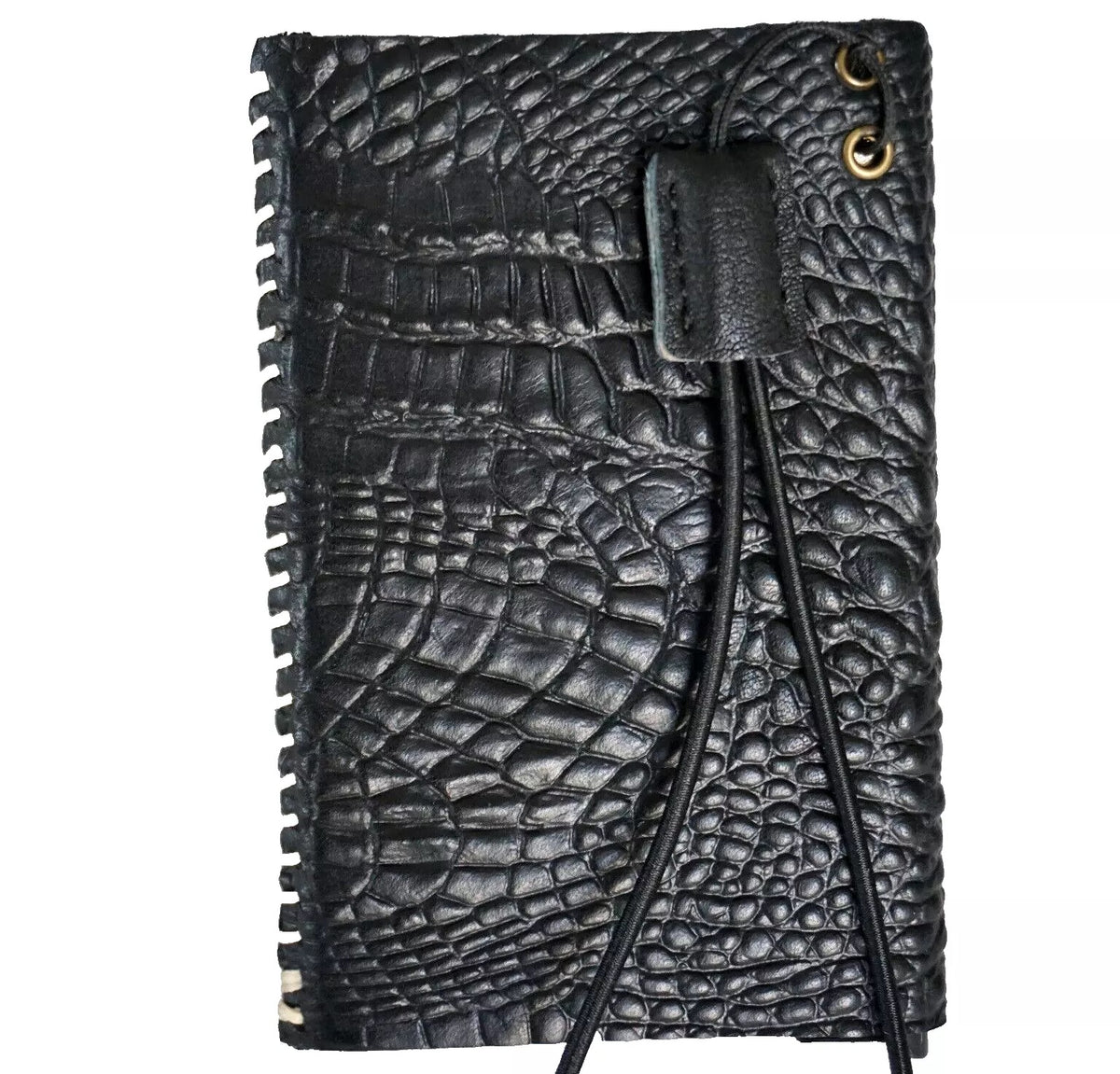 Black genuine cow leather men's wallet with crocodile style, removable anti-theft ID case, handcrafted by DAVISCASE.