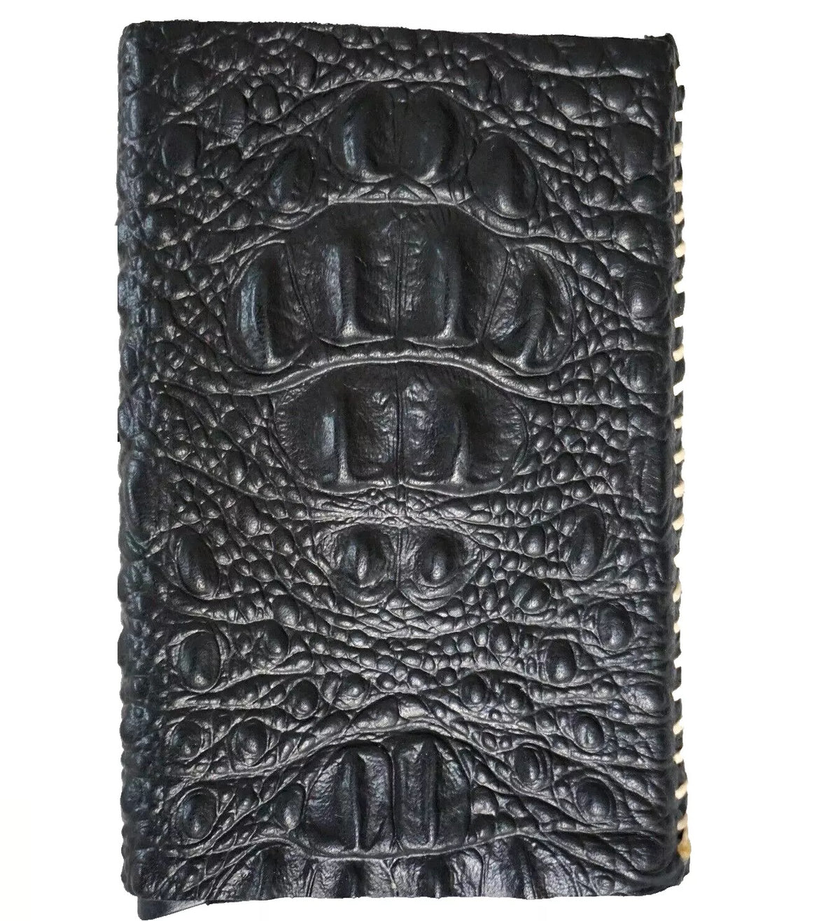 Men's genuine cow leather wallet by DAVISCASE with crocodile pattern, removable anti-theft ID case, handmade black leather.