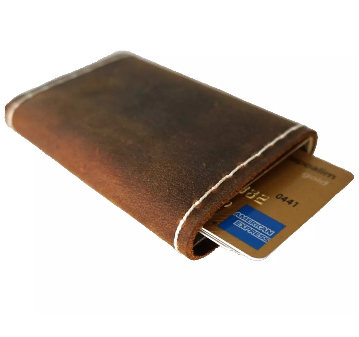 Genuine brown cow leather men's wallet with removable anti-theft ID case, handmade by DAVISCASE, featuring multiple card slots.