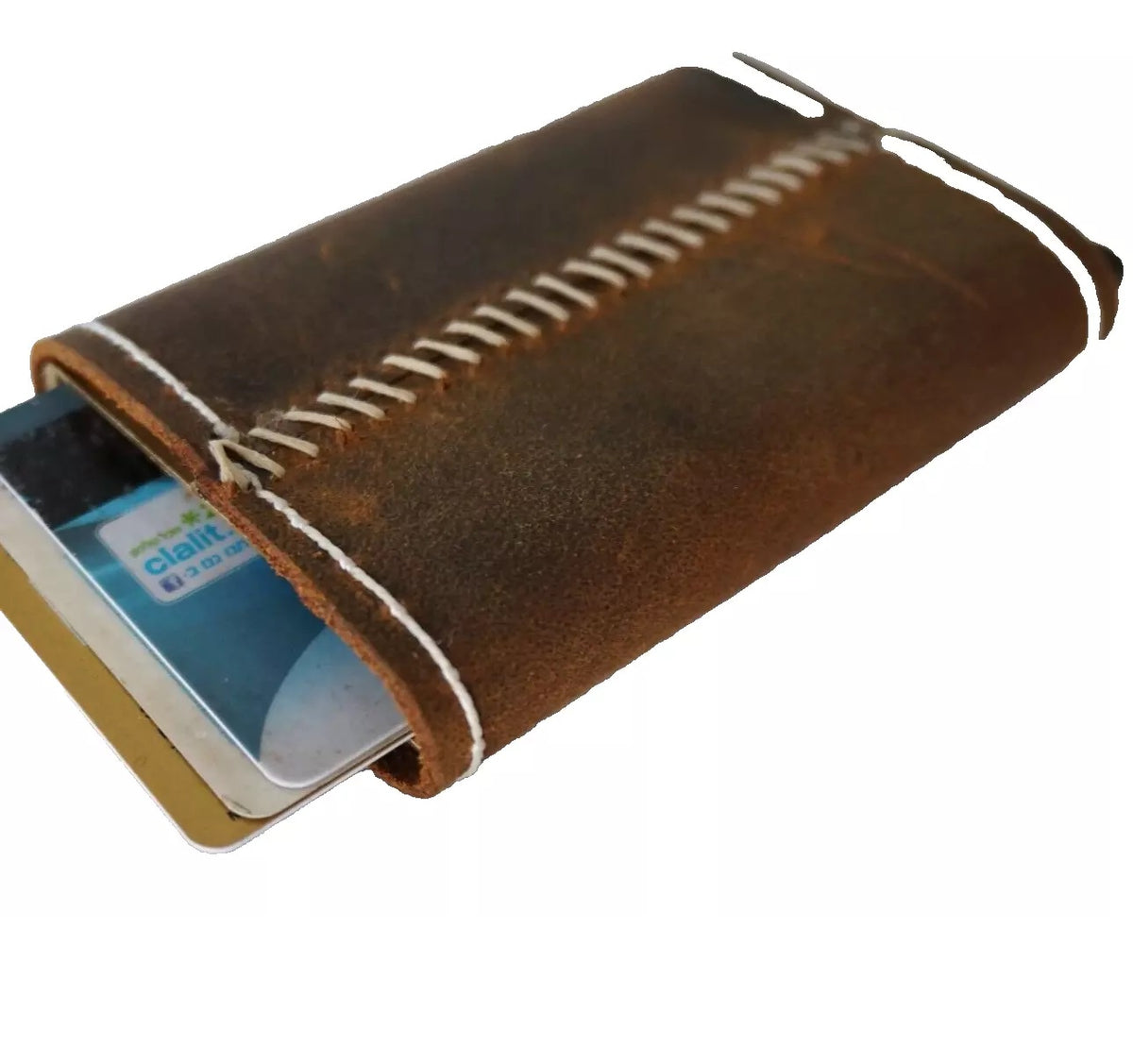 Mens genuine cow leather wallet with removable anti-theft ID case, handcrafted by DAVISCASE, featuring multiple card slots.