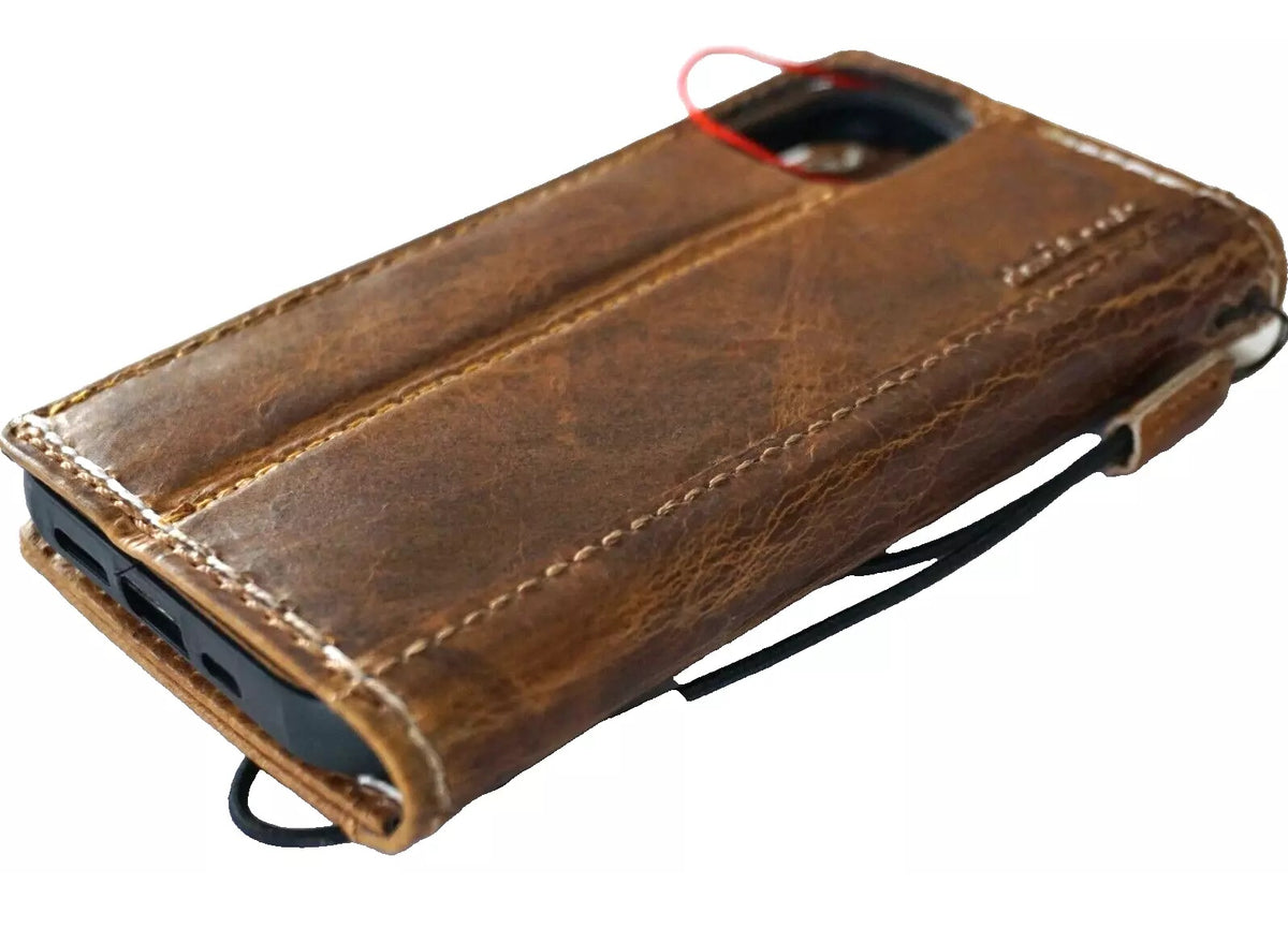 Handmade genuine leather phone case for Apple iPhone 13-16 Pro Max with removable wallet, in tan, by DAVISCASE.
