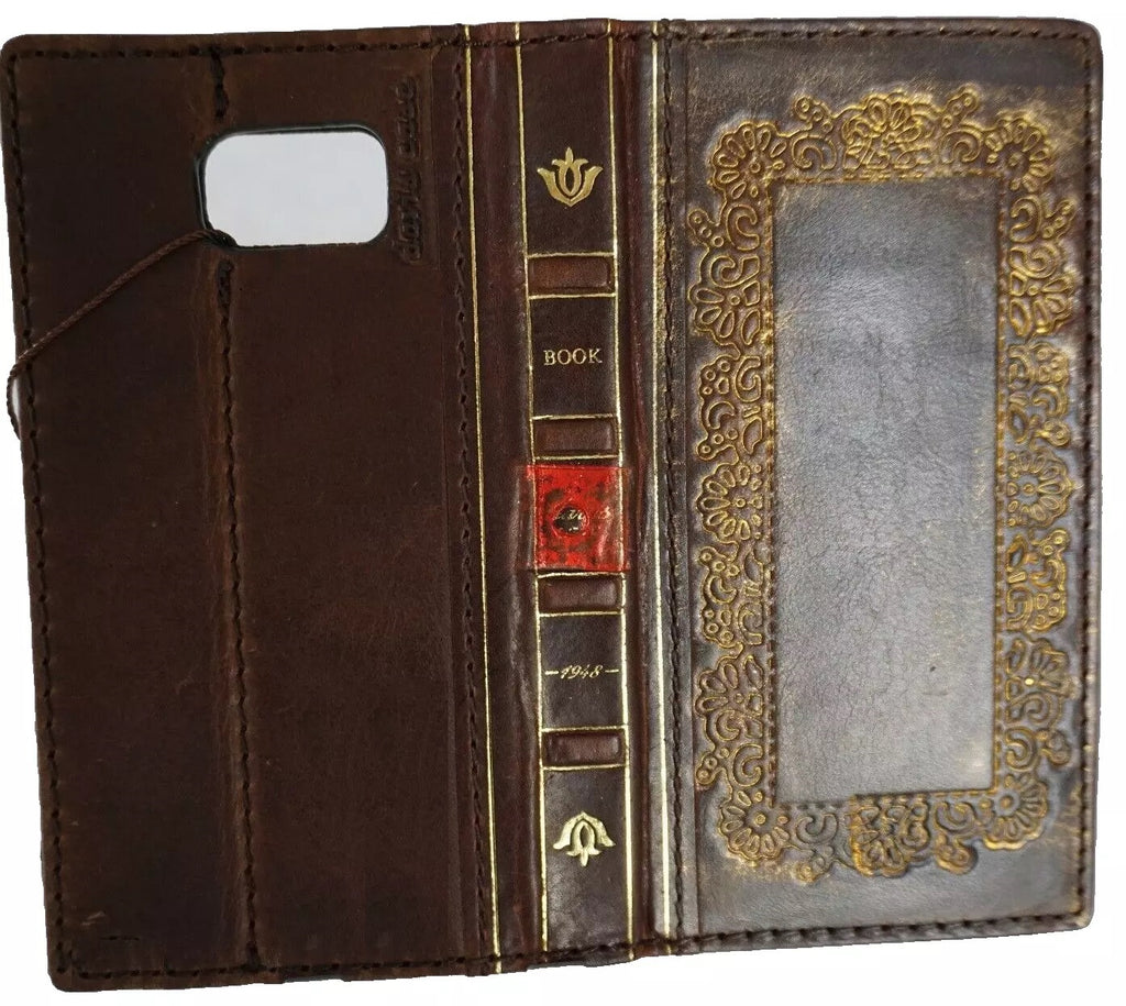 Handmade genuine leather phone case for iPhone 12-16 Pro Max, Bible crafts wallet style, gold Morocco design by DAVISCASE.