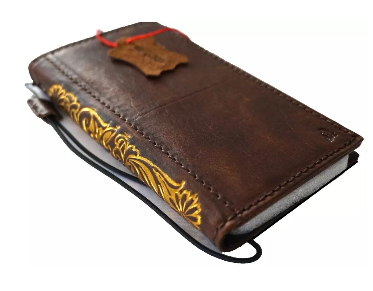 Handmade genuine leather Galaxy Z Fold case with gold stamp art, wallet design, crafted by DAVISCASE for Galaxy Z Fold 3 to 7.
