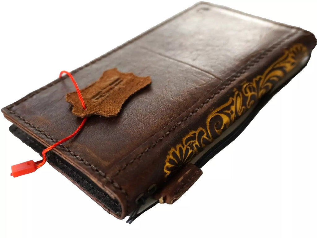 Handmade genuine leather phone case for Samsung Galaxy S22, S21, S20, S23, S24, S25 Ultra, Z Fold 3-7 wallet book in gold by DAVISCASE