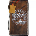 Handmade genuine leather phone case for iPhone 12-16 Pro Max, featuring Tree of Life embossing and oiled finish by DAVISCASE.