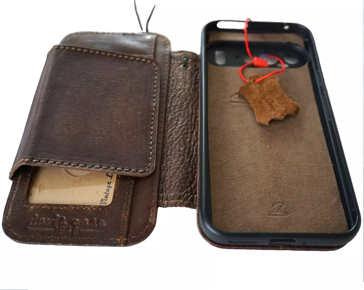 Genuine leather Google Pixel Fold case by DAVISCASE with wallet design, book closure, and removable holder for Pixel 7A 8A 6 series