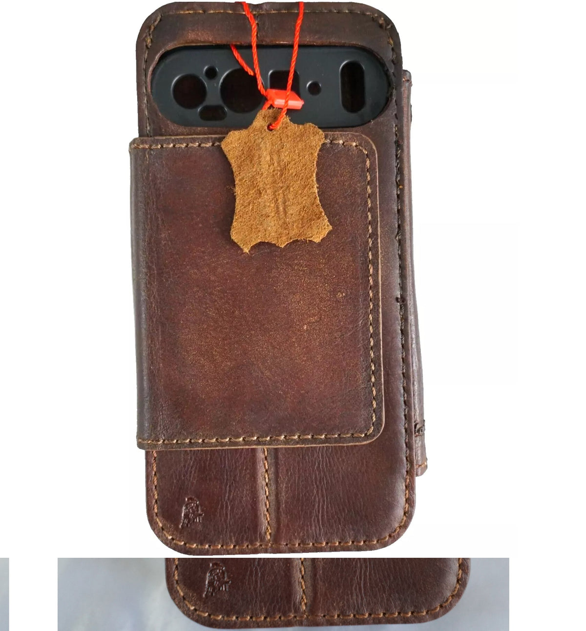 Genuine leather Google Pixel Fold case by DAVISCASE with book-style wallet design and removable holder in retro style.