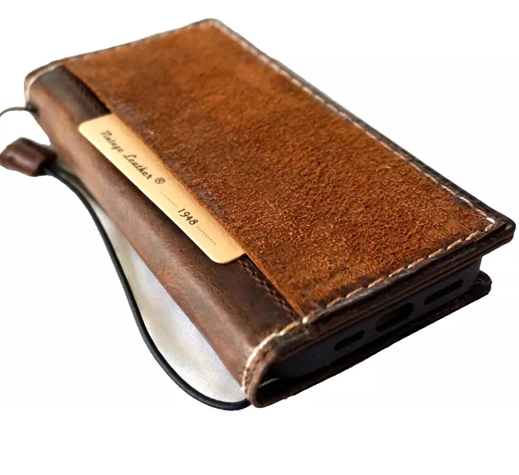 Handmade genuine leather phone case for Apple iPhone 13-16 Pro Max with removable wallet, crafted by DAVISCASE.