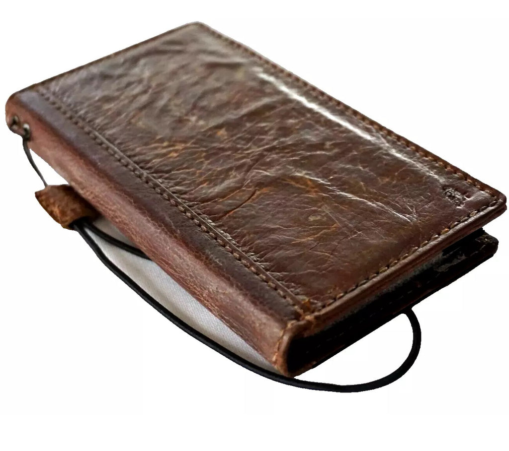 Handmade genuine leather wallet phone case for iPhone 16, 12, 13, 14, 15 Pro Max, and 8 Plus by DAVISCASE.