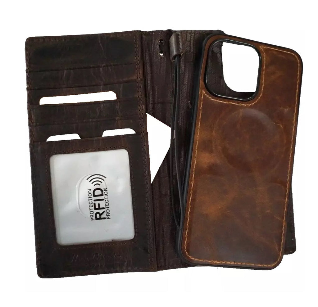 Handmade genuine leather phone case for Apple iPhone models, blue and red colors, crafted with Bible-inspired design by DAVISCASE