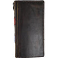 Handmade blue and red genuine leather phone case for Apple iPhone models, crafted by DAVISCASE with Bible-inspired design.