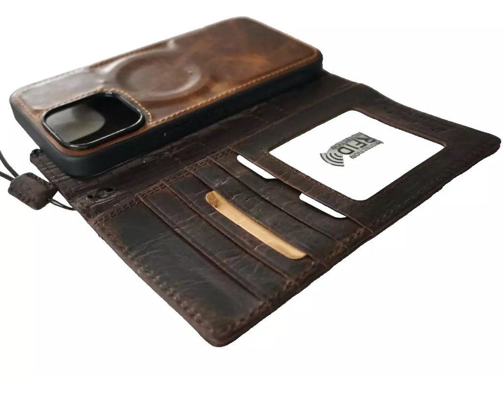 Handmade blue leather phone case by DAVISCASE for iPhone models 11 to 17 Pro Max, Bible craft style with wallet and book design.