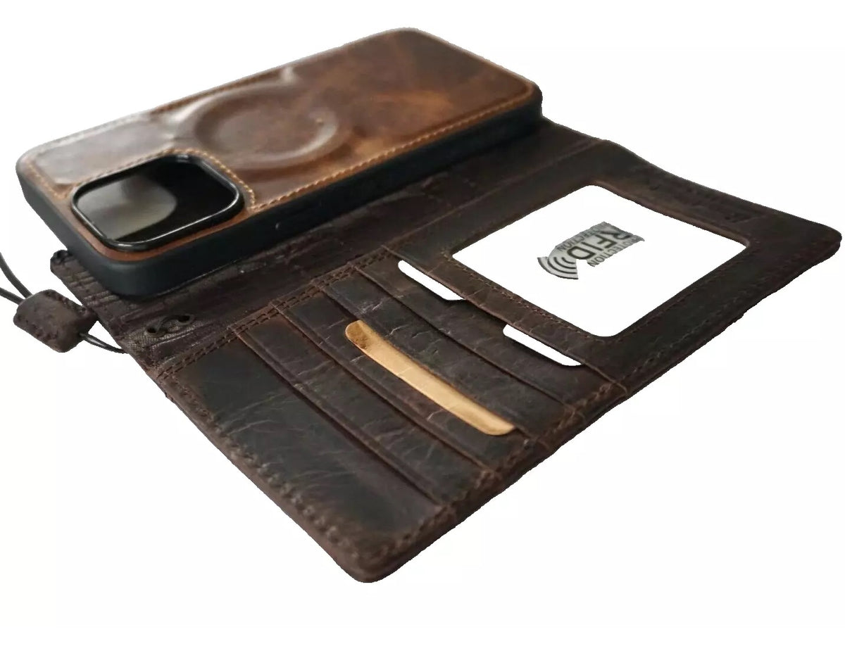 Handmade blue leather phone case by DAVISCASE for iPhone models 11 to 17 Pro Max, Bible craft style with wallet and book design.