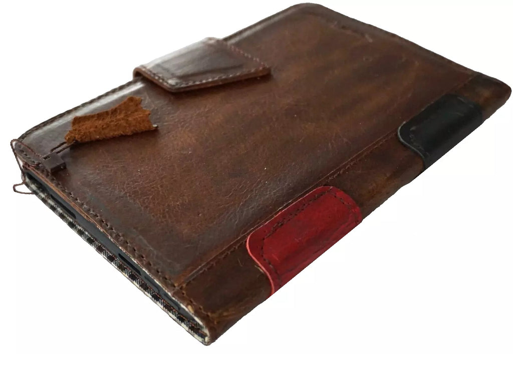 Genuine leather iPad Mini case by DAVISCASE, handmade in red and blue, for 6th to 7th generation Apple iPad Mini, with pro cover.