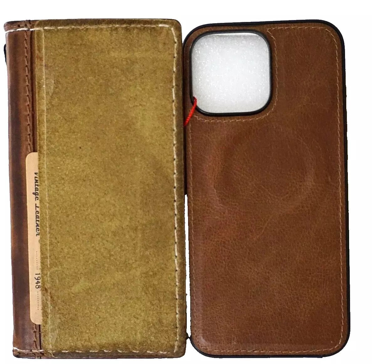 Handmade green leather phone case for Apple iPhone 13-16 Pro Max and 8 Plus, with removable wallet feature, by DAVISCASE.