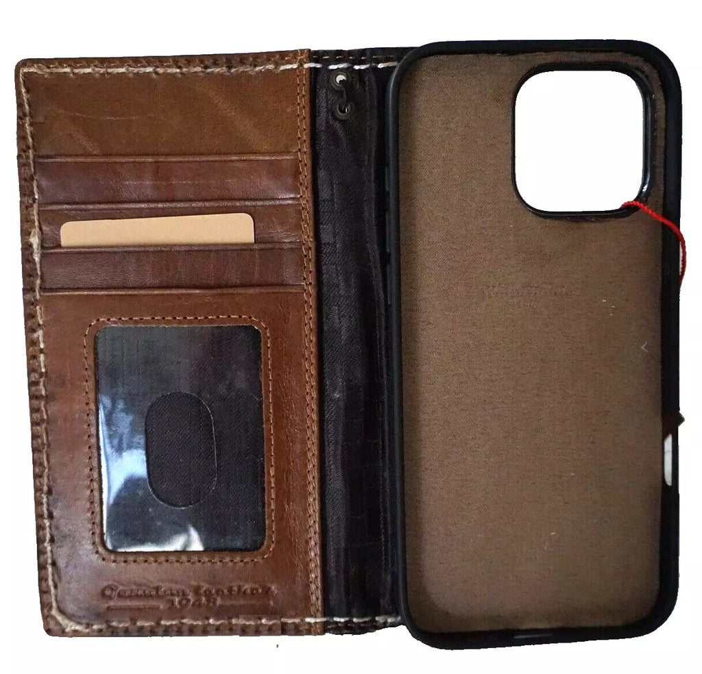 Handmade genuine leather wallet case for Galaxy Z Fold 3 4 5 6 7, featuring detailed sewing and Zamch Dragon design.