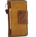 Handmade genuine leather wallet case for Google Pixel Fold, featuring sewn suede interior and classic fold book design.