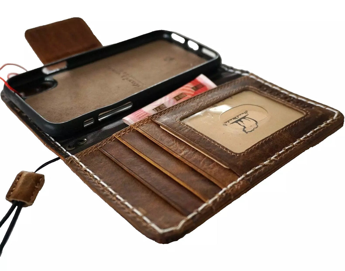 Genuine leather Galaxy S25 S23 S24 Ultra and Note FE Edge case by DAVISCASE, tan wallet book cover with Z Fold design.