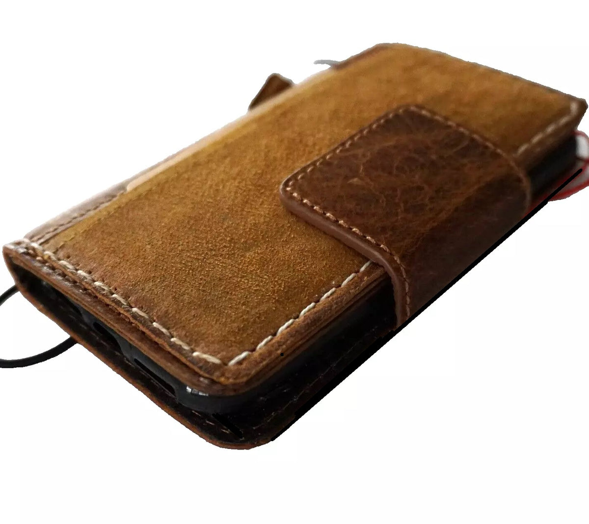 Genuine tan leather Galaxy S25 S23 S24 Ultra Note Z Fold 3 4 5 6 7 wallet book case by DAVISCASE, with card slots and magnetic closure.