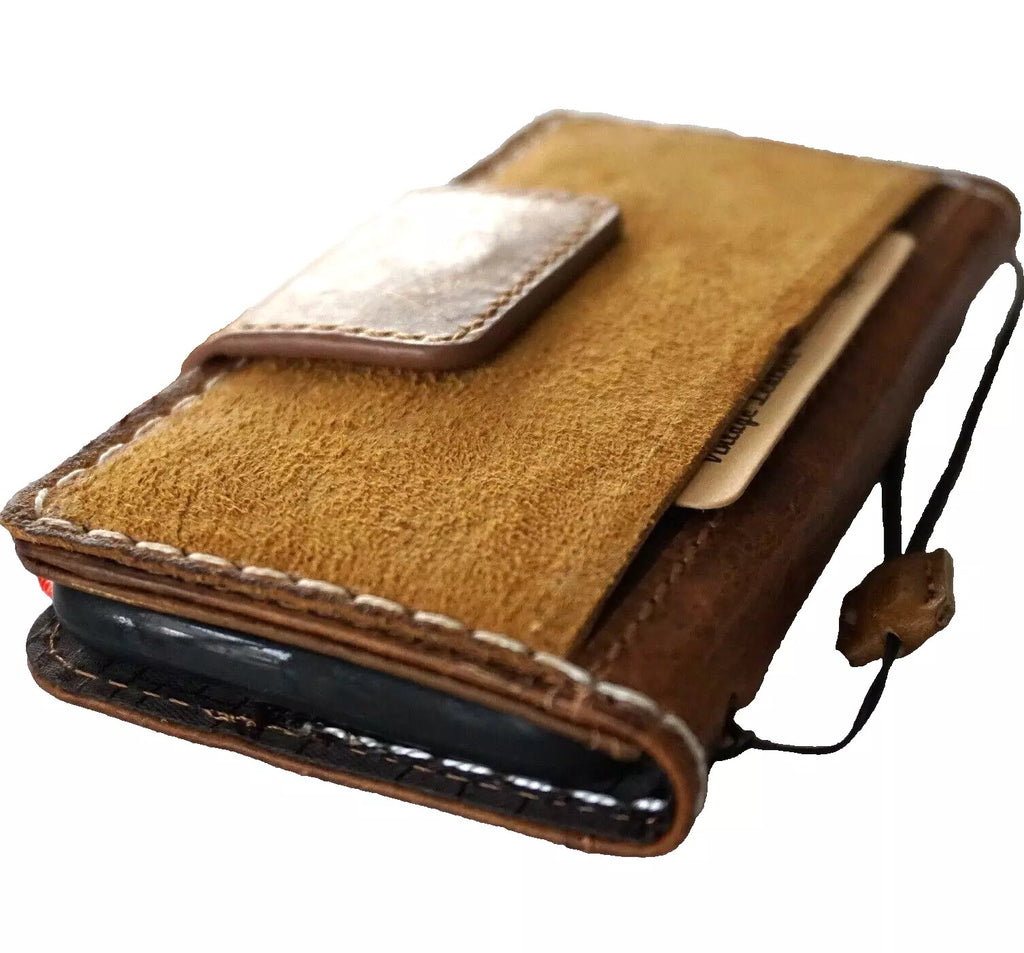 Genuine tan leather Galaxy S25/S23/S24 Ultra Note Z Fold 3-7 wallet case by DAVISCASE, with card slots and protective cover.