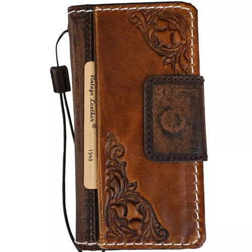 Handmade vintage floral tooled leather Galaxy Z Fold phone case with intricate floral patterns by DAVISCASE.