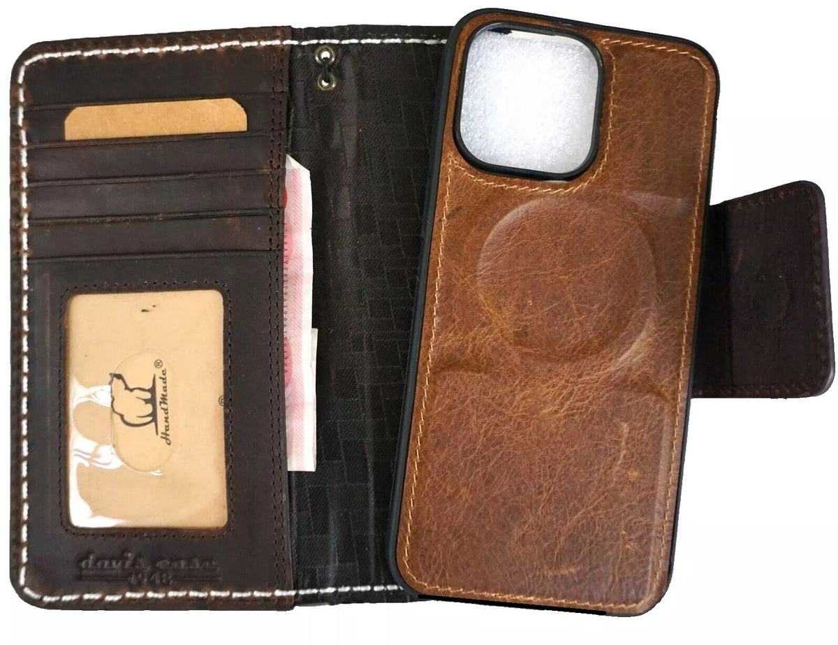 Genuine tan leather Galaxy S25 S23 S24 Ultra Note Edge Z Fold 3 4 5 6 7 wallet cover by DAVISCASE, showing the textured leather surface.