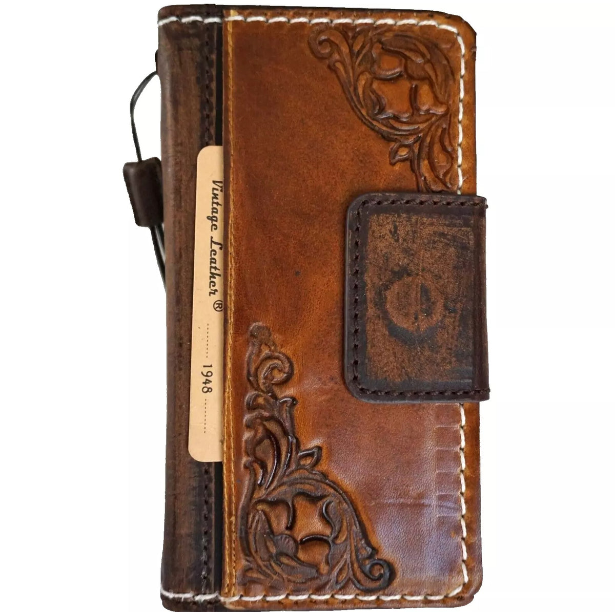 Genuine tan leather Galaxy S25 S23 S24 Ultra Note Edge FE wallet case by DAVISCASE, with fold cover and luxury oiled finish.