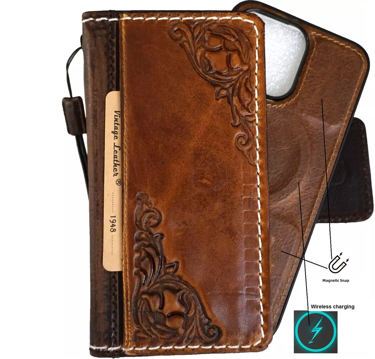 Genuine tan leather Galaxy S25/S23/S24 Ultra Note Edge Z Fold 3-7 wallet case by DAVISCASE with a luxurious oiled finish.